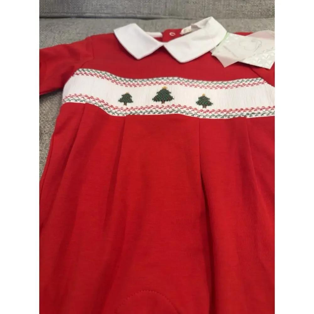 Kissy Kissy Premiere Hand Smocked Christmas Tree Footie Pima Boys 3-6 M NWT